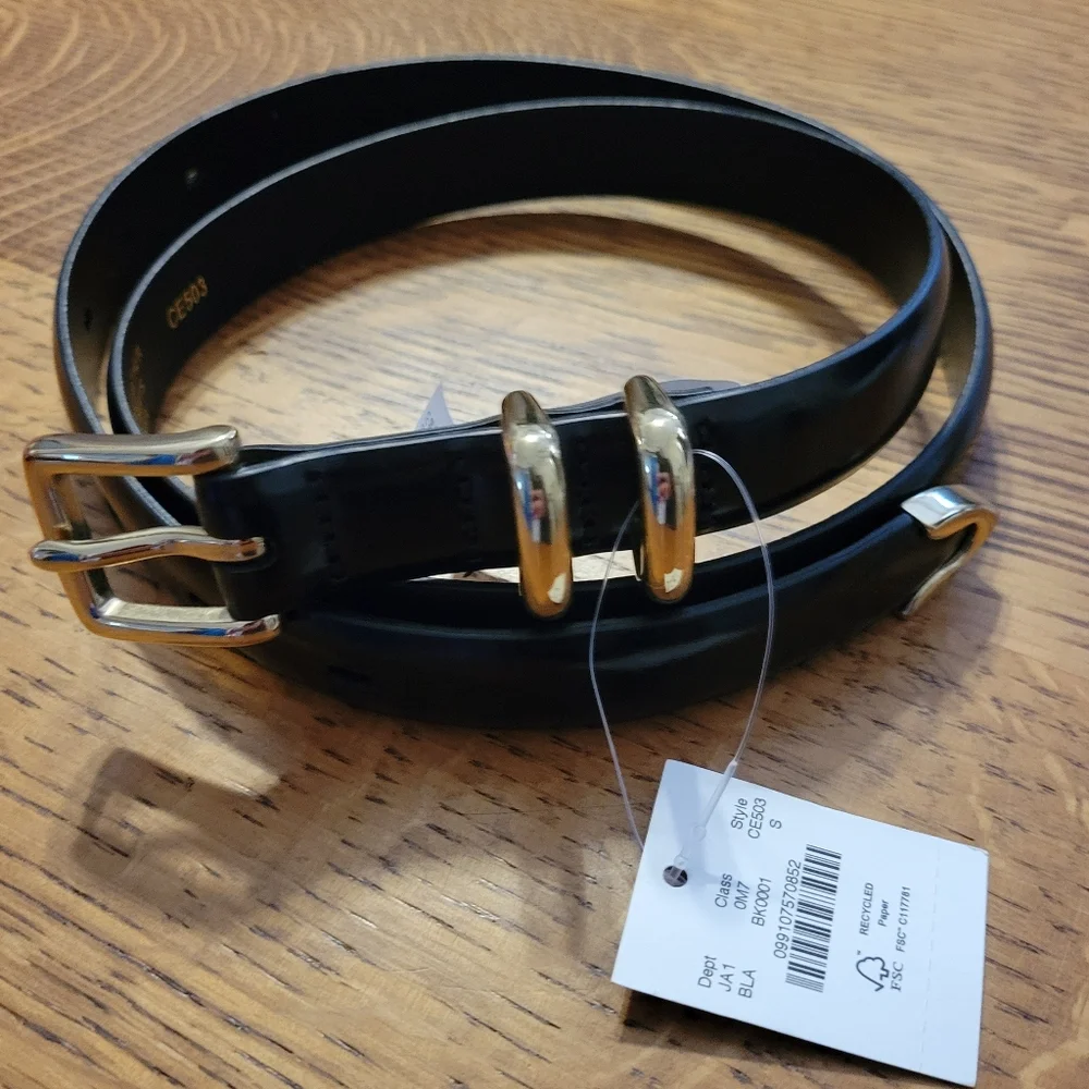 J. Crew Spazzolato Italian Leather Belt - black with gold hardware - Picture 11 of 11